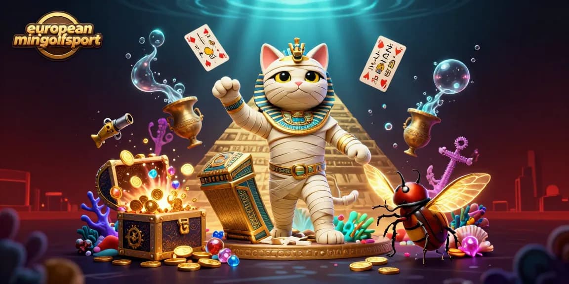 Experience the excitement of europeanminigolfsport in a vibrant pyramid casino scene with captivating characters and treasures.