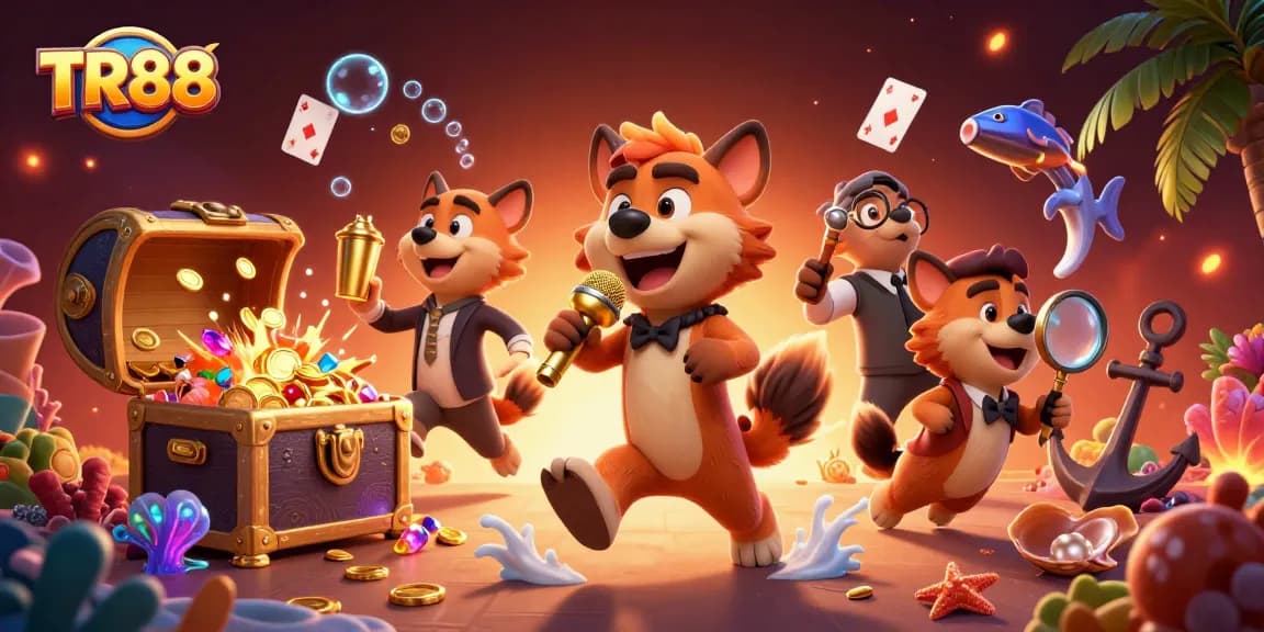 Experience the excitement at TR88 with a vibrant casino illustration featuring animated hyenas in action.