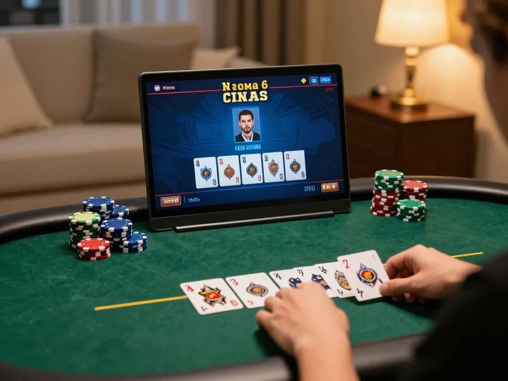u888 players engaging in online poker strategy during a cozy home gaming session.