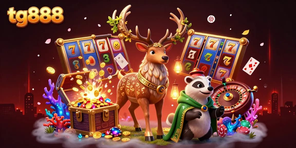 Experience thrilling gameplay at tg888 with dynamic slot reels and animated casino characters.