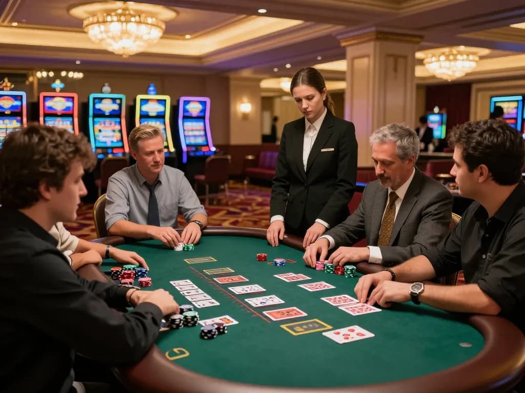 Players engaged in strategic blackjack gameplay at jun88 casino with warm lighting and luxury decor.