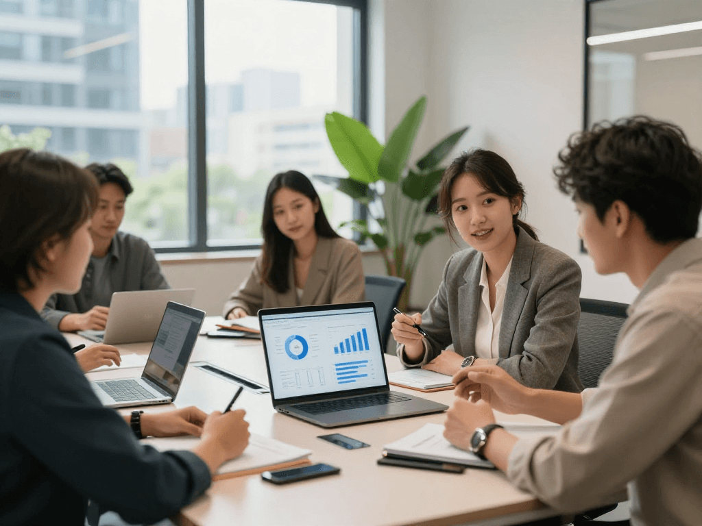 Discussing how much does airbnb charge hosts in a vibrant property management office.