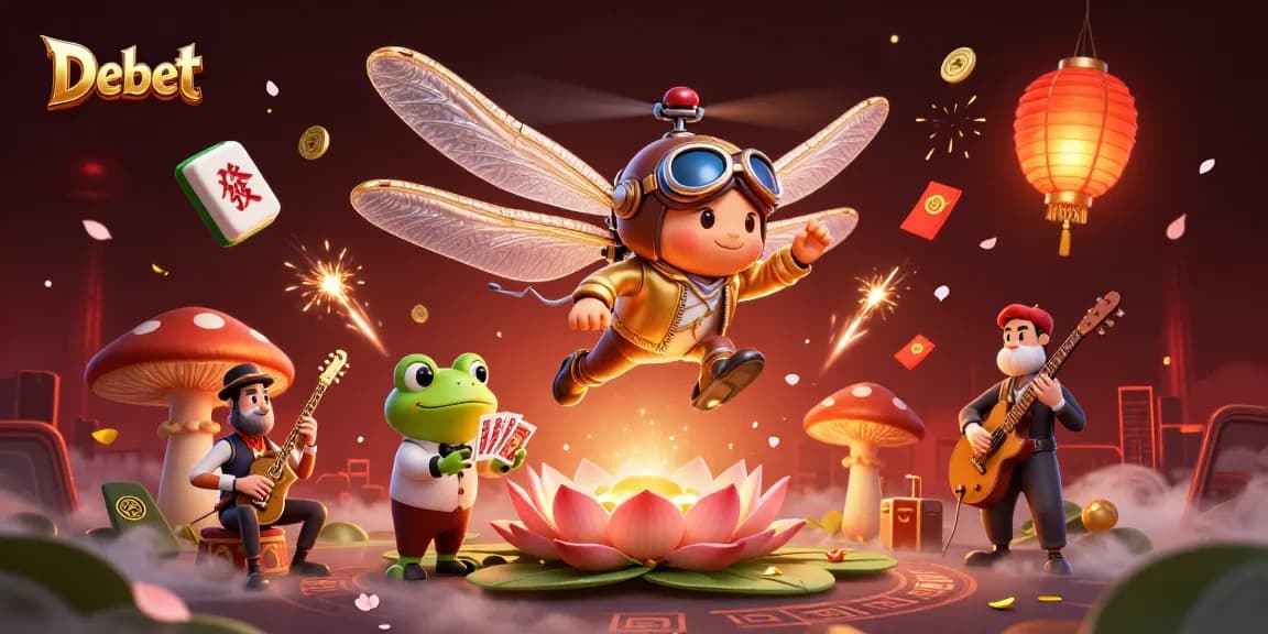 Debet provides a vibrant casino experience with a dragonfly pilot and frog croupier in action.