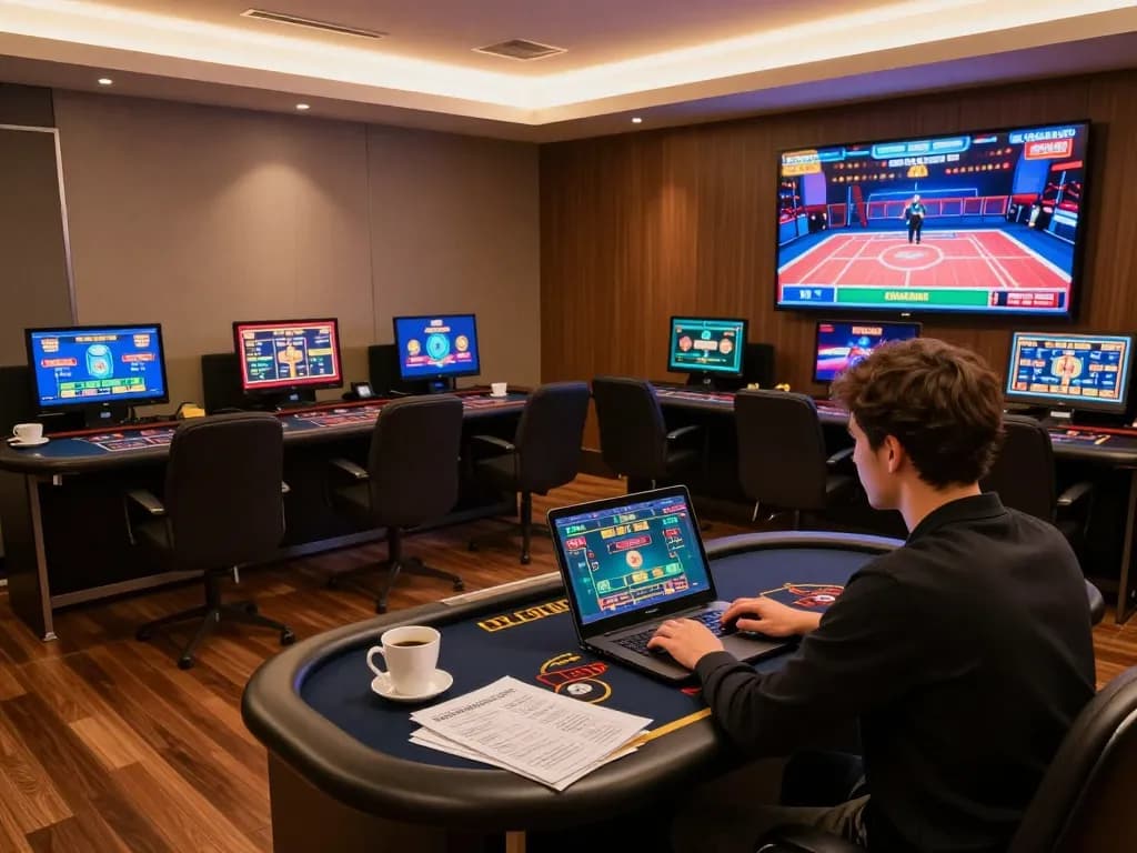 Engaged player exploring online casino options like vaobet on laptop in cozy home setting