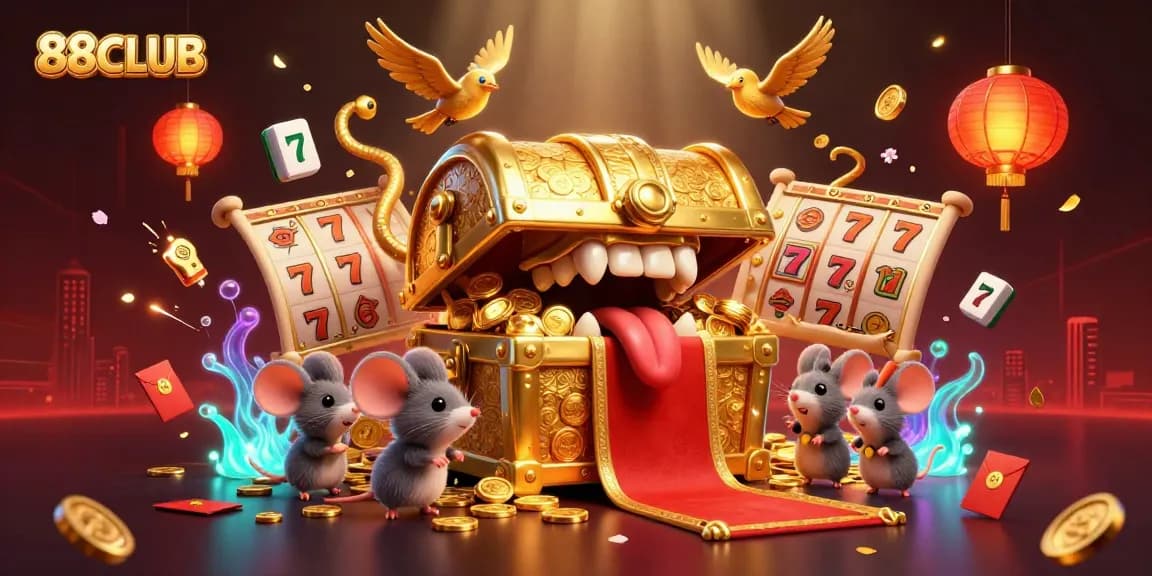 Experience the excitement at 88CLUB with vibrant slots, treasure chests, and festive elements.