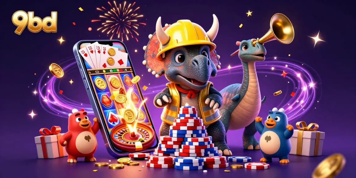 Experience thrilling gaming at 9bd with vibrant 3D characters celebrating big wins in a casino scene.