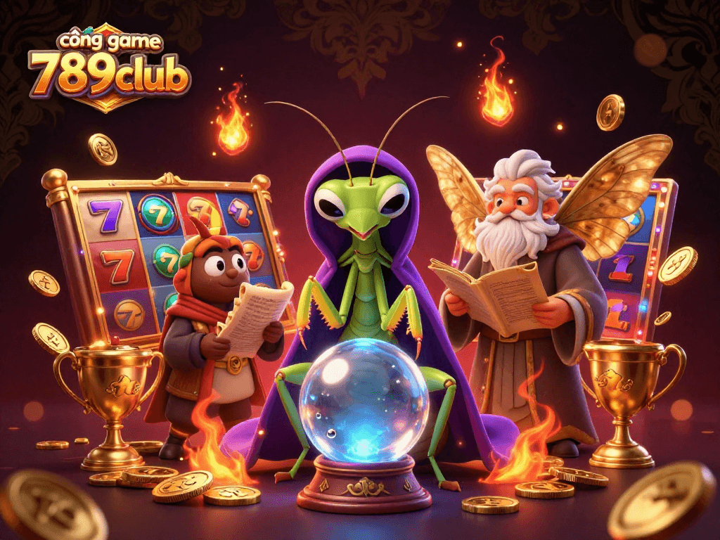 Experience the thrilling games at cổng game 789club with vibrant slot reels and dynamic characters lighting up the casino.