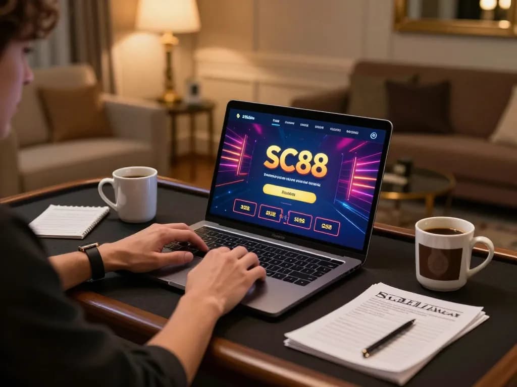 Engaging player experiencing the excitement of online gaming with SC88 on a laptop.