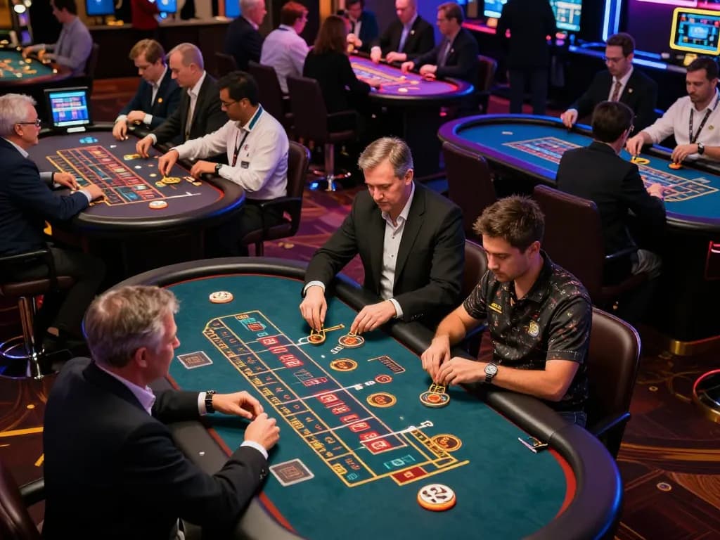 Engaged players strategizing their next moves at n188 casino tables, showcasing excitement and luxury.