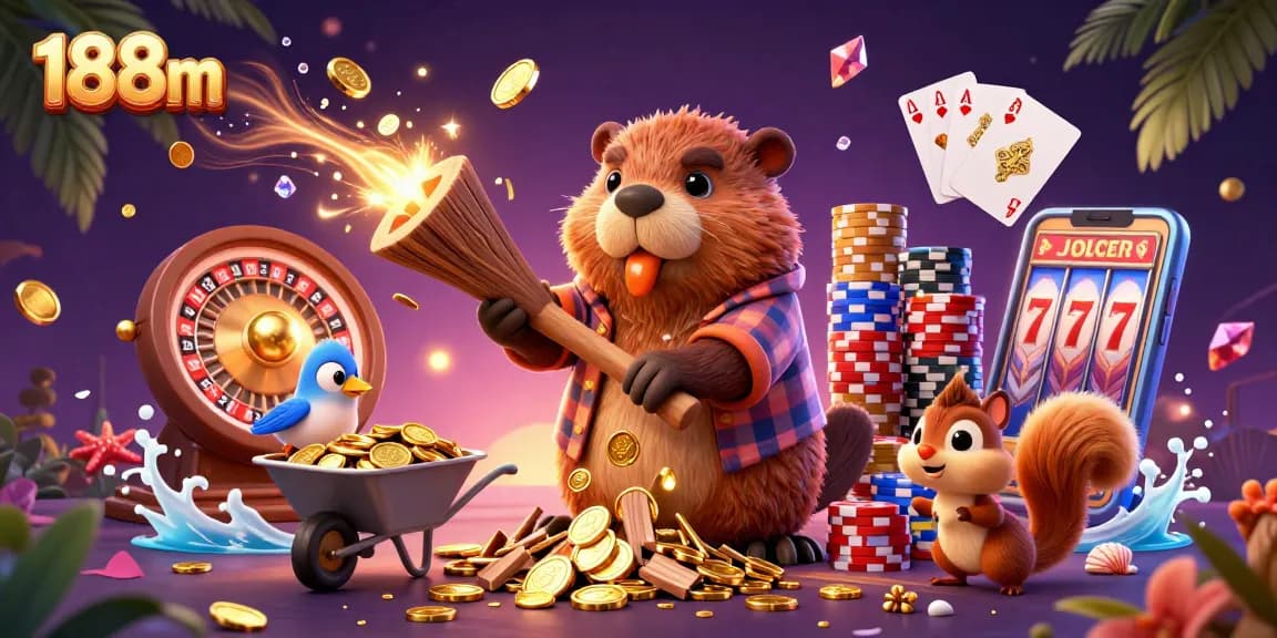 Experience the excitement of 188m with golden coins cascading from a tree in this vibrant casino scene.