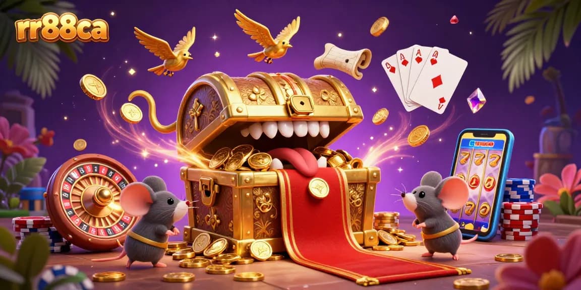 Join the excitement at rr88ca with golden treasures and stunning casino elements in a vibrant 3D scene.