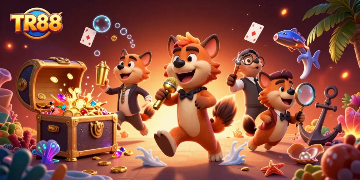 Experience the excitement at TR88 with a vibrant casino illustration featuring animated hyenas in action.