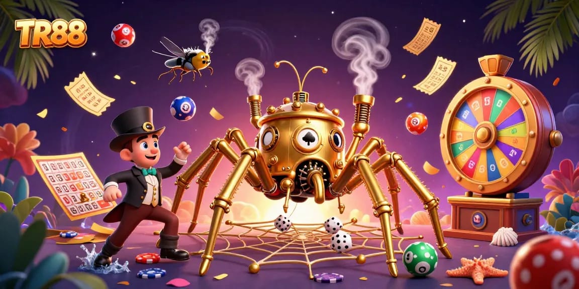 TR88 captures excitement with a golden spider catching dice in a dynamic gambling scene.