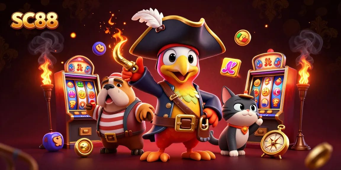 Engage with SC88: A vibrant casino scene showcasing cartoon characters and dynamic slot machines.