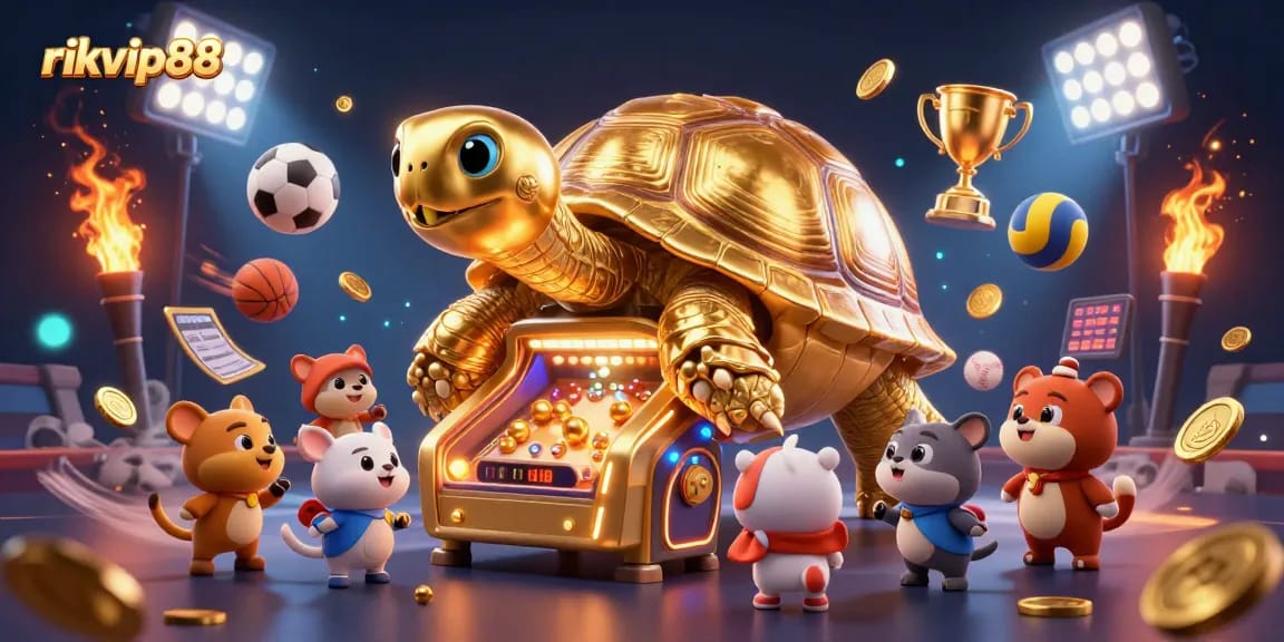 Experience the excitement at rikvip88 with vibrant golden elements and dynamic sports action!