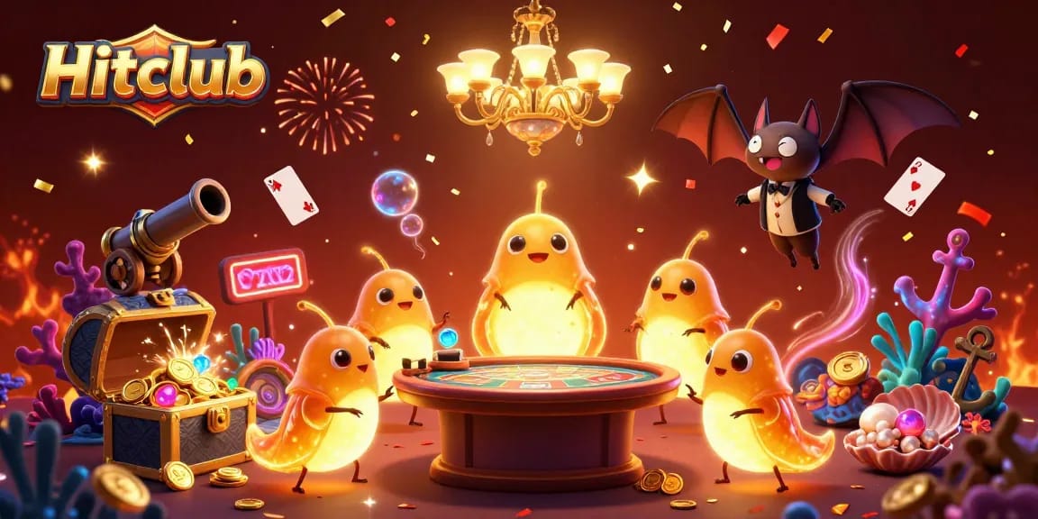 Experience the vibrant gaming ambiance at Hitclub with glowworms lighting the casino scene.