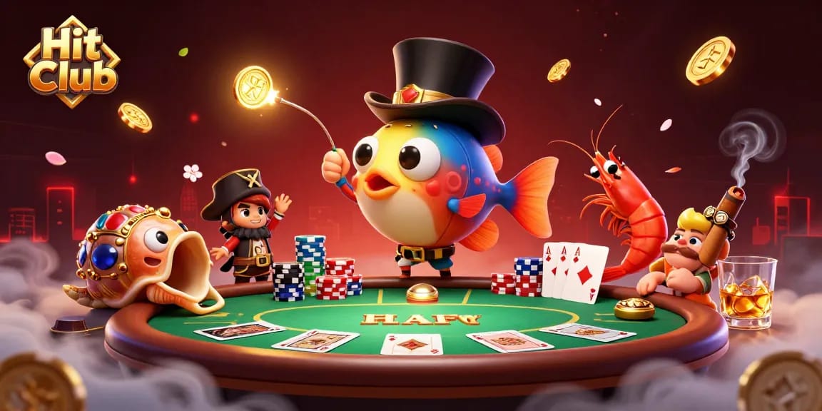 Join the action at Hit Club as a glowing anglerfish attracts coins among a lively poker scene.