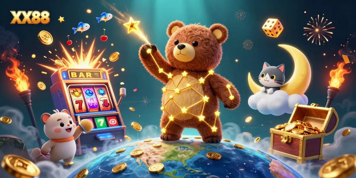 Win big with XX88 at the casino, enjoying 3D slot machines and vibrant gaming elements.