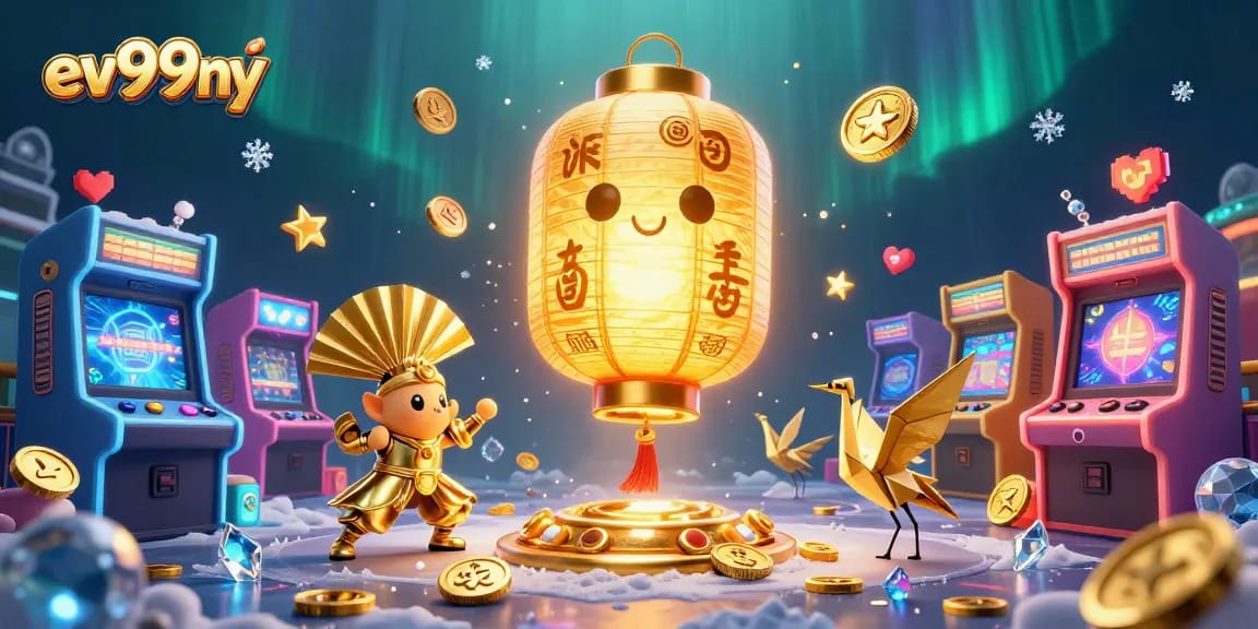 Experience the thrill of ev99ny with glowing lantern spirit and dynamic gaming elements in a vibrant casino scene.