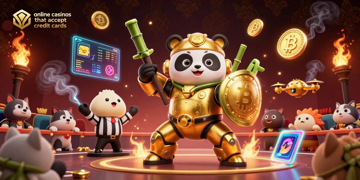 Engage with online casinos that accept credit cards, showcasing vibrant game elements and thrilling action.