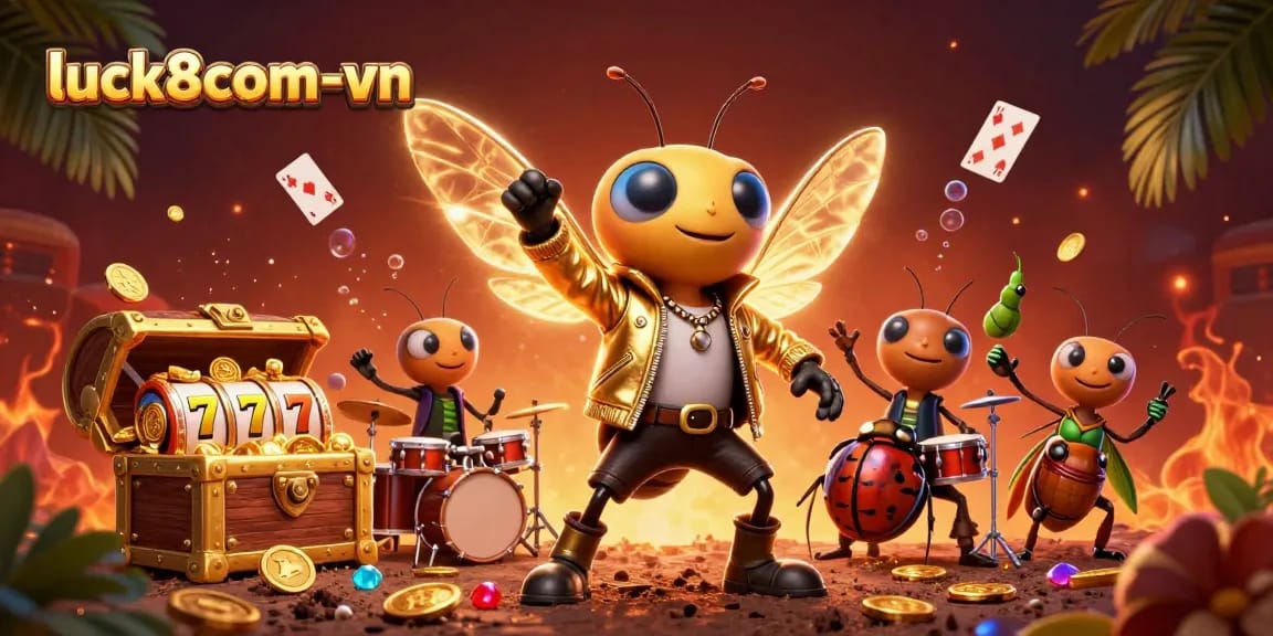 Engage with luck8com-vn in a vibrant and dynamic 3D casino illustration featuring exciting game elements.