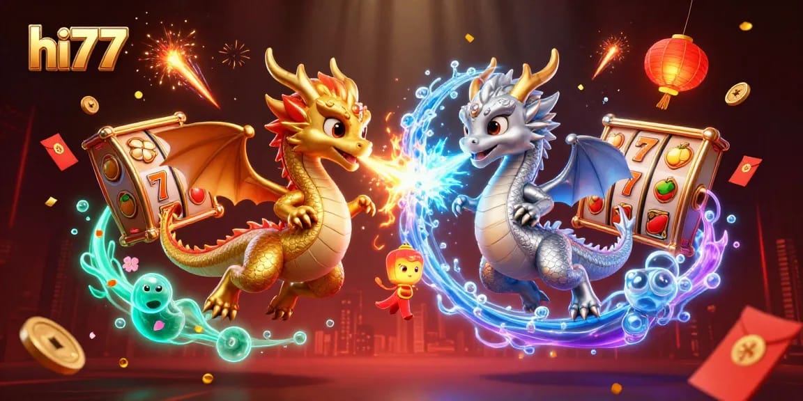 Win big with hi77's vibrant gaming scene featuring dual dragons and rich rewards.