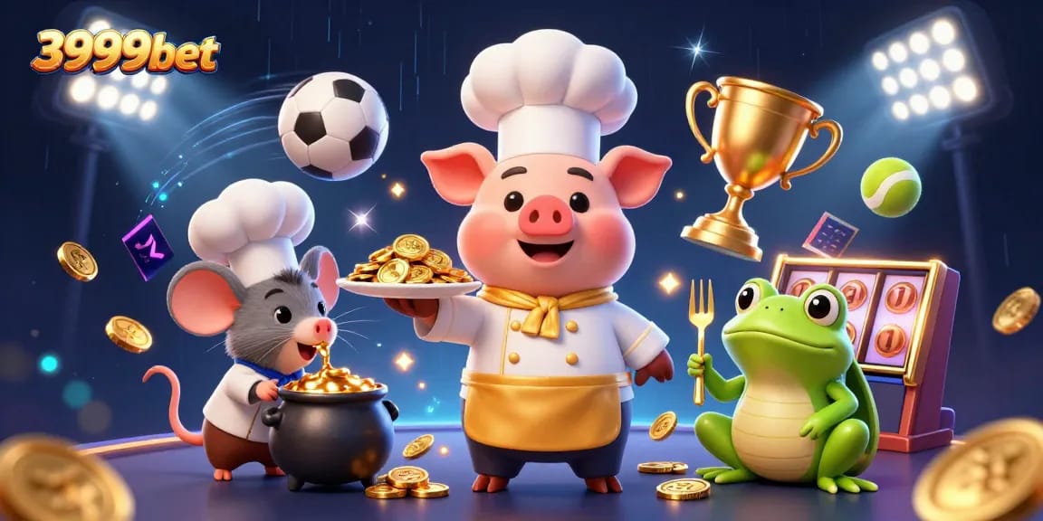 Experience thrilling moments at 3999bet with a vibrant 3D casino scene featuring cartoon characters and gold coins.