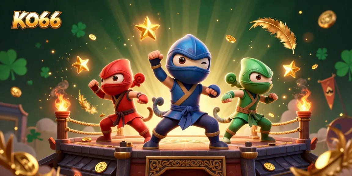 KO66 casino chameleons showcasing martial arts amidst vibrant gambling elements.