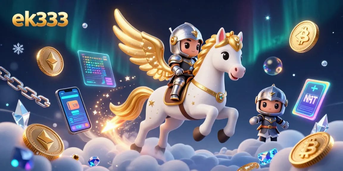 Play exciting games and win at ek333, featuring fantasy characters in a vibrant casino scene.