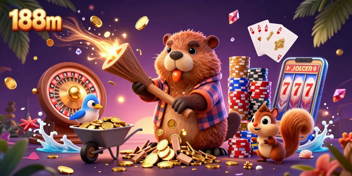 Experience the excitement of 188m with golden coins cascading from a tree in this vibrant casino scene.