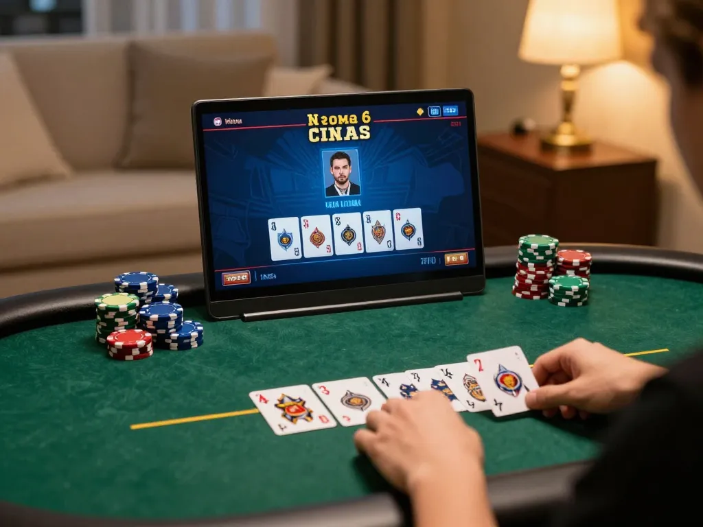 u888 players engaging in online poker strategy during a cozy home gaming session.