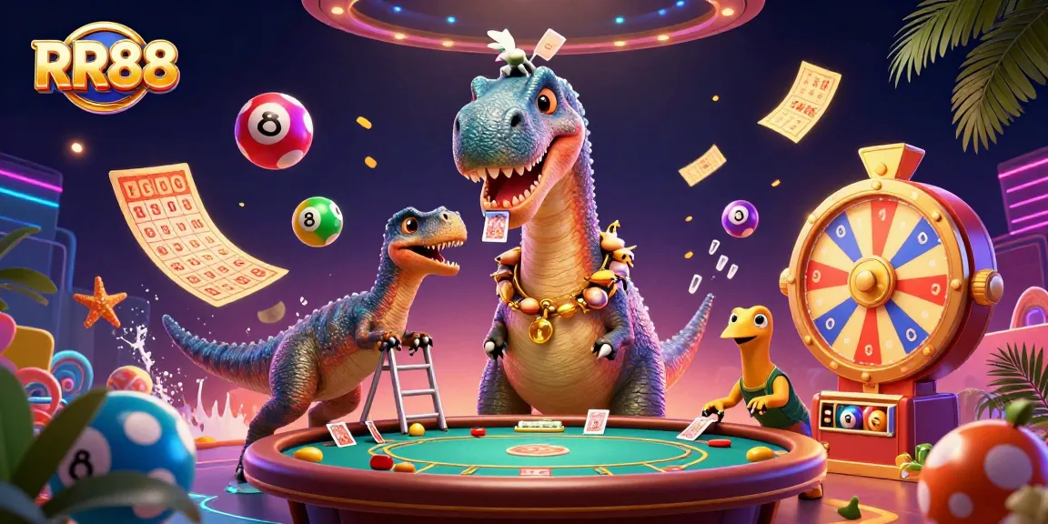 Experience the thrill of RR88 casino with vibrant lottery balls, lucky symbols, and a dynamic gaming atmosphere.