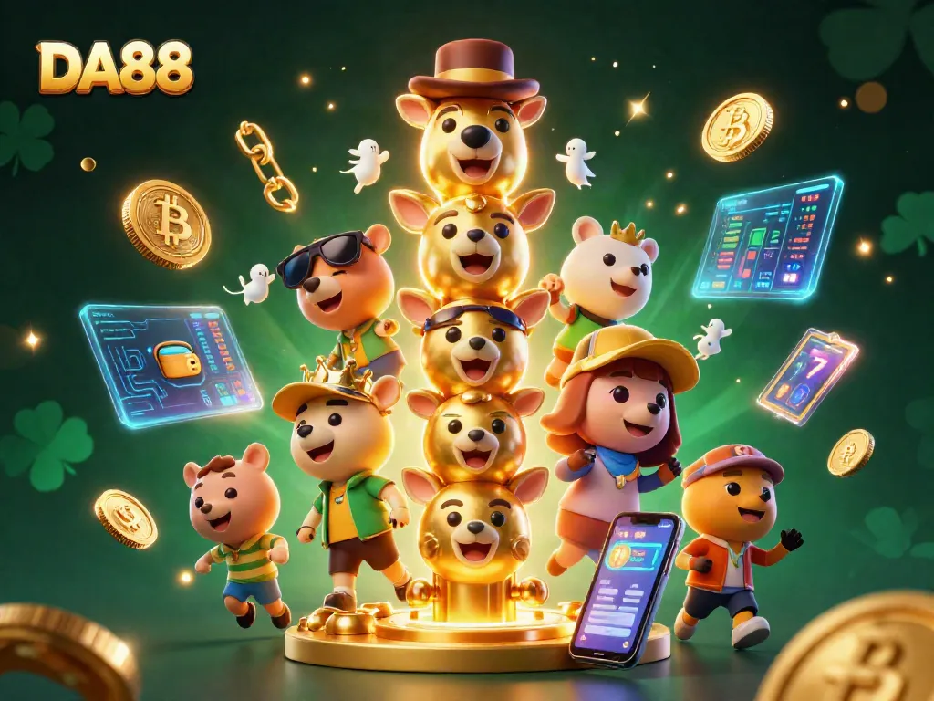 Engage in thrilling gameplay with DA88 in this vibrant 3D casino illustration showcasing rich elements.