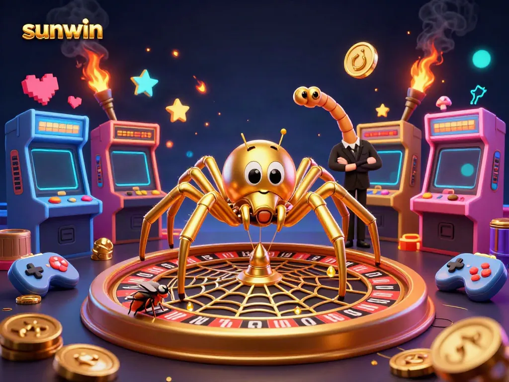 Experience thrilling gameplay at sunwin with a vibrant roulette wheel and animated game characters.