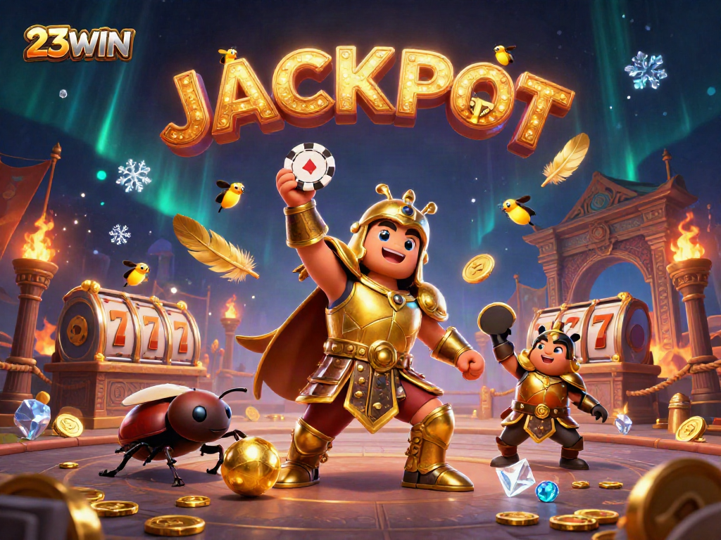 Experience the excitement of 23WIN with 3D cartoon characters celebrating a jackpot.