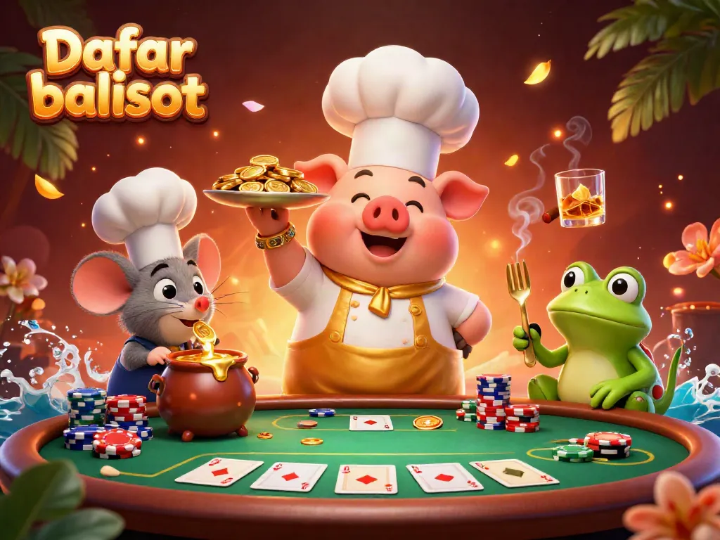 Engage in thrilling gameplay at Daftar balisot with colorful poker chips, gold coins, and vibrant casino characters.