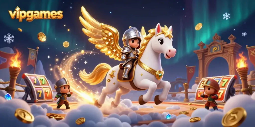 Experience thrilling gameplay at vipgames with a fun-filled 3D illustration of character adventures and casino excitement.
