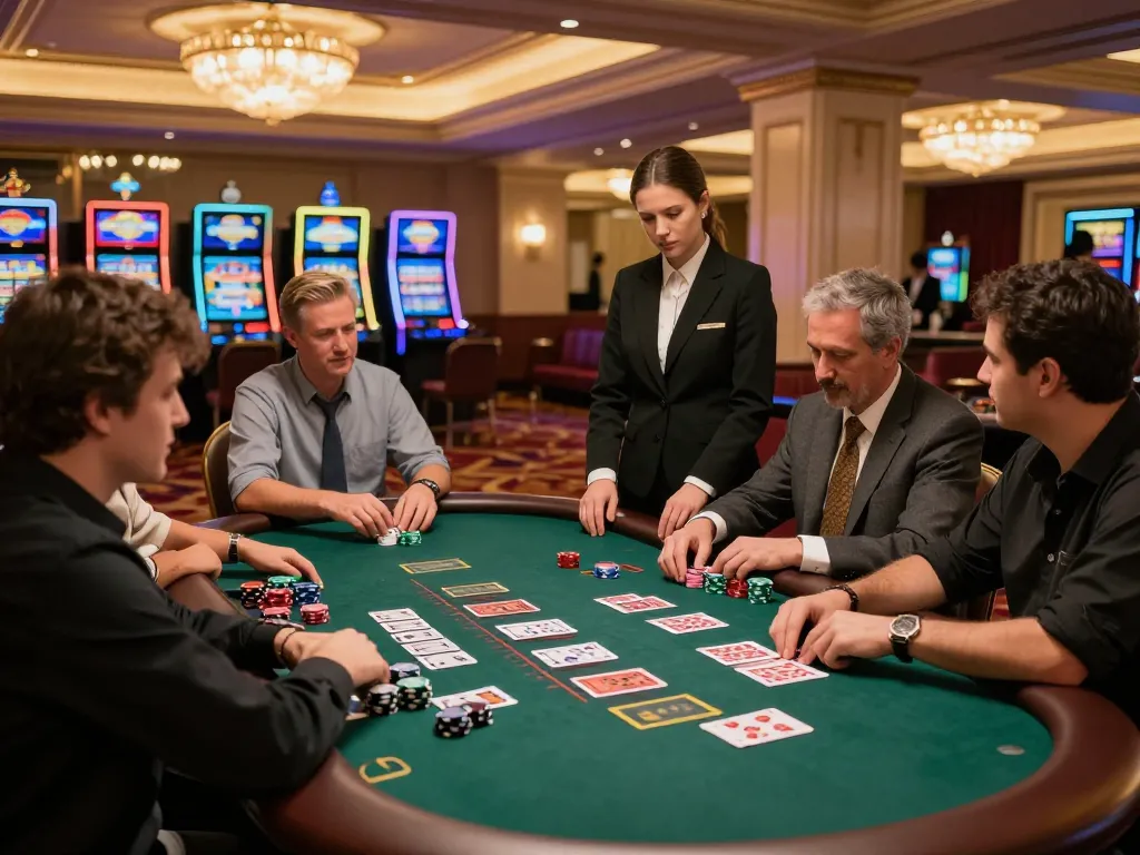 Players engaged in strategic blackjack gameplay at jun88 casino with warm lighting and luxury decor.