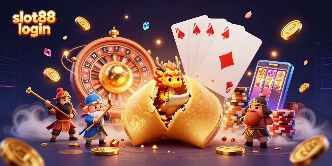 Experience excitement with slot88 login in an energetic casino scene featuring gold and fortune symbols.