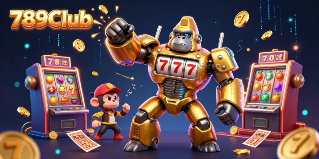 Spin to win with 789Club as the golden gorilla mech bursts with casino excitement!