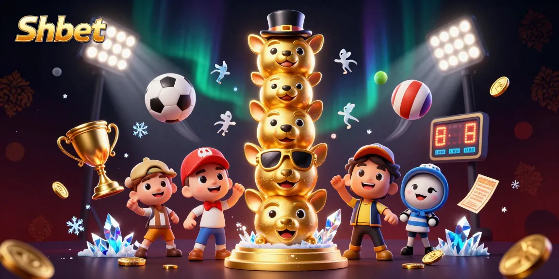 Engage with Shbet in a vibrant 3D scene featuring dynamic sports betting elements and animated totem pole.