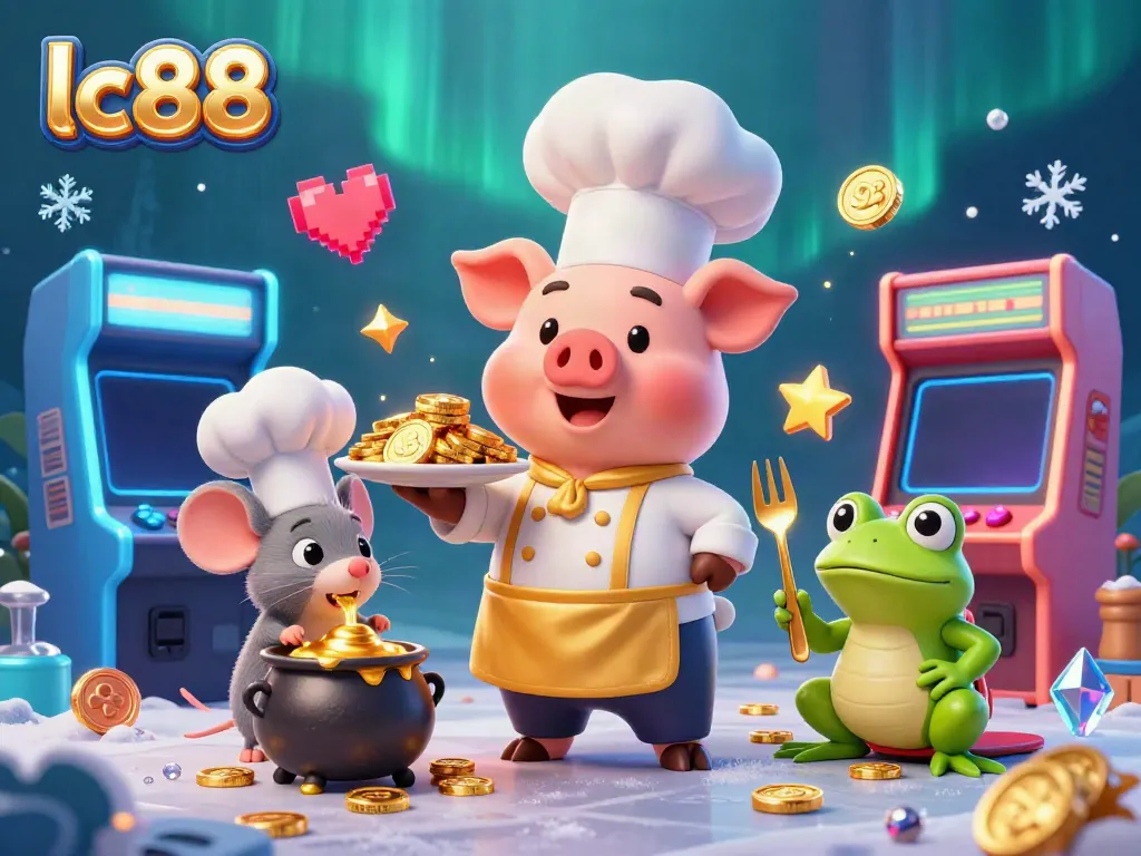 Engage with lc88's casino excitement featuring chef pig and shimmering gold coins.