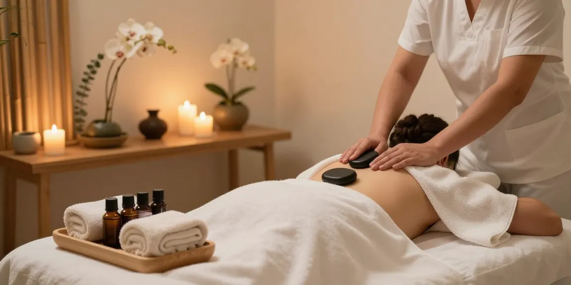 ALO8 spa treatment room featuring hot stone massage therapy for ultimate relaxation and rejuvenation.