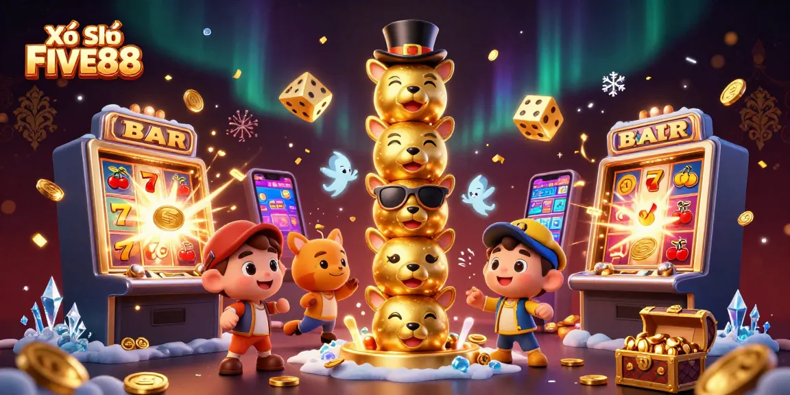 Xổ Số FIVE88 brings thrilling excitement with jackpot slot machines and vibrant casino elements.