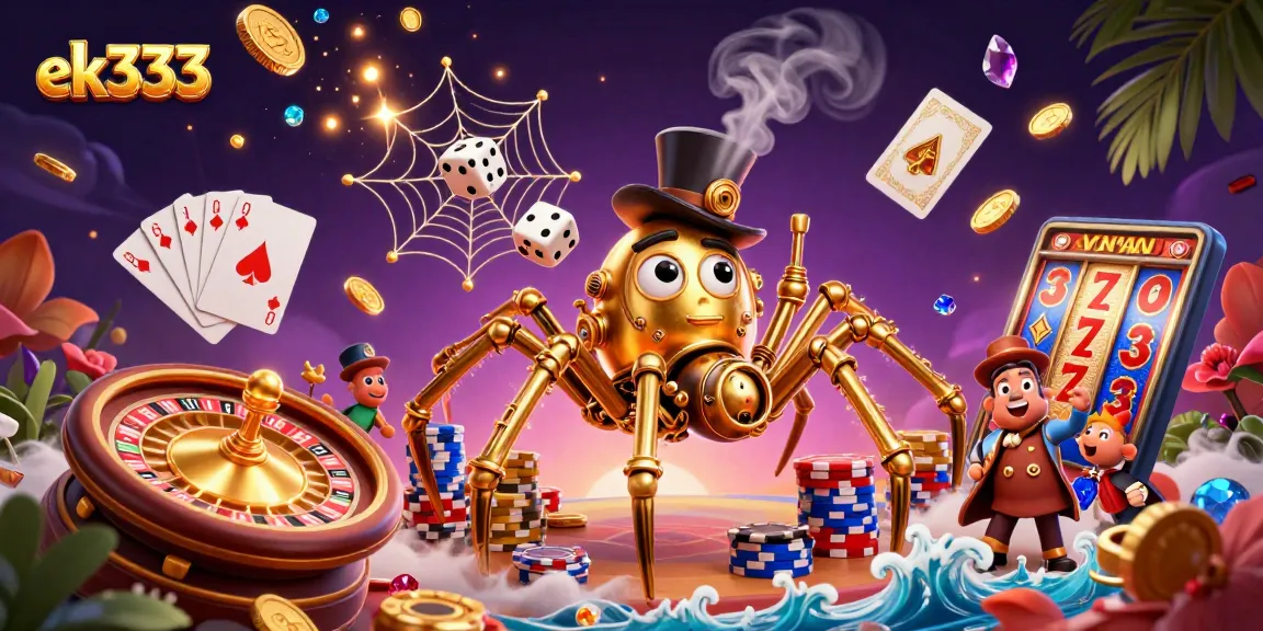 Engage with ek333's thrilling casino scene featuring a golden spider weaving fortunes.