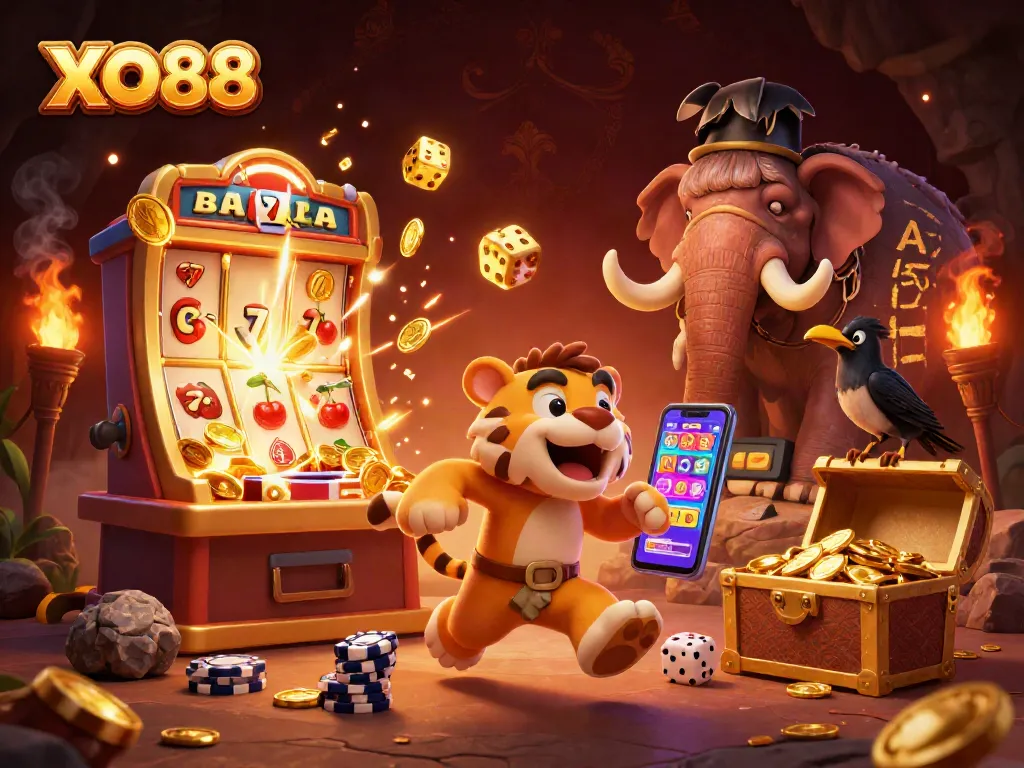 Experience thrilling gameplay at XO88 with a jackpot explosion and vibrant casino elements.