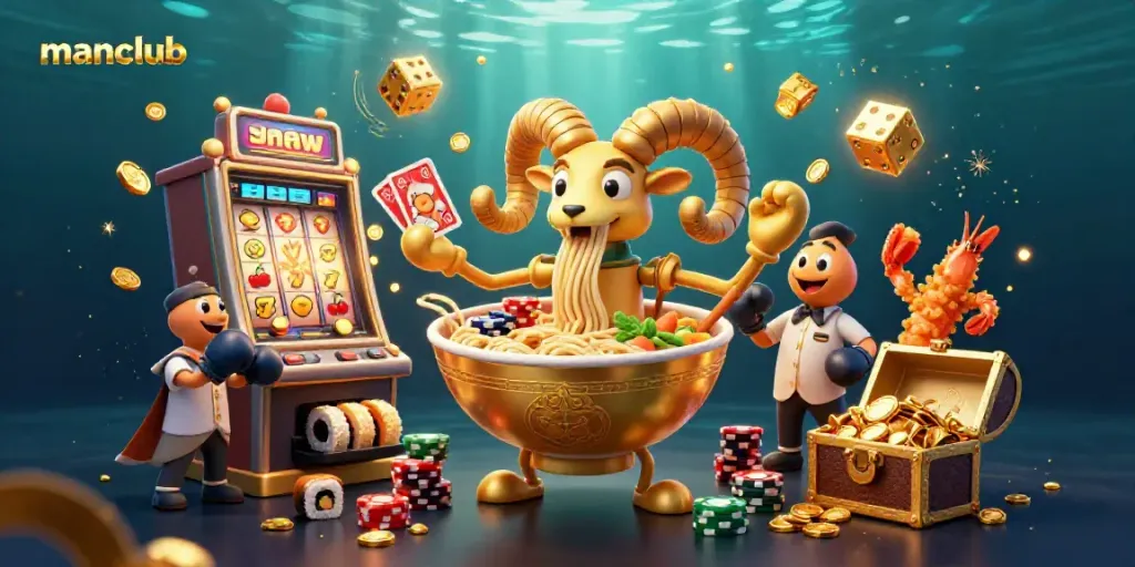 Experience thrilling gameplay at manclub with a vibrant, 3D cartoon casino scene full of excitement.