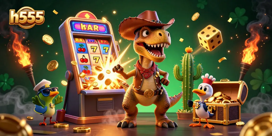 Experience the excitement of h555 online betting platform with animated casino characters and vibrant game elements.