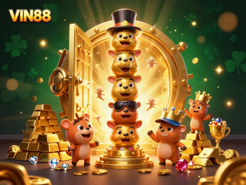 Engage with the world of VIN88, featuring a golden totem and dazzling casino treasures.
