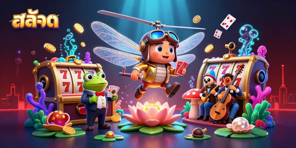 Engage in thrilling สล็อต gameplay, featuring animated characters and vibrant casino elements.
